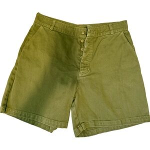 Olive Green High-Waist Button Fly Shorts